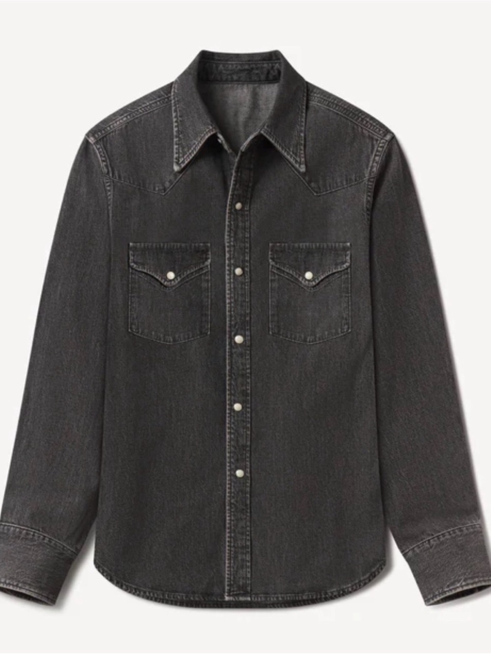 Buck Mason Button Down Nep Western Shirt in Black Washed Denim - Picture 3 of 8